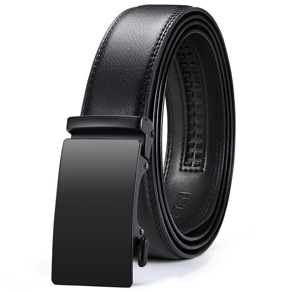 VATAN Men's Leather Ratchet Belt Black Dress Casual Adjustable Buckle 42"-48"